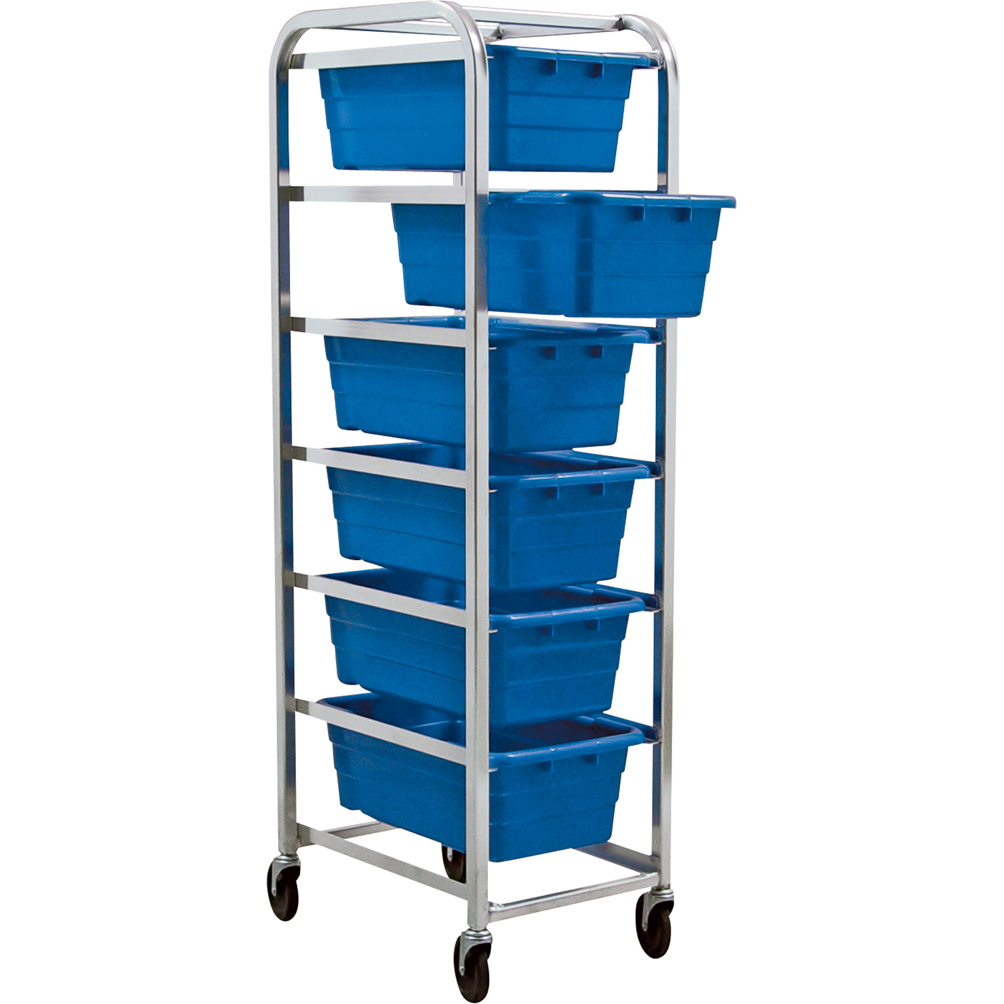 Quantum Storage 6 Shelf Cart With 6 Cross Stack Tubs, 27in. x 19in. x 71in. Cart Size, Blue, Model# TR6-2516-8BL